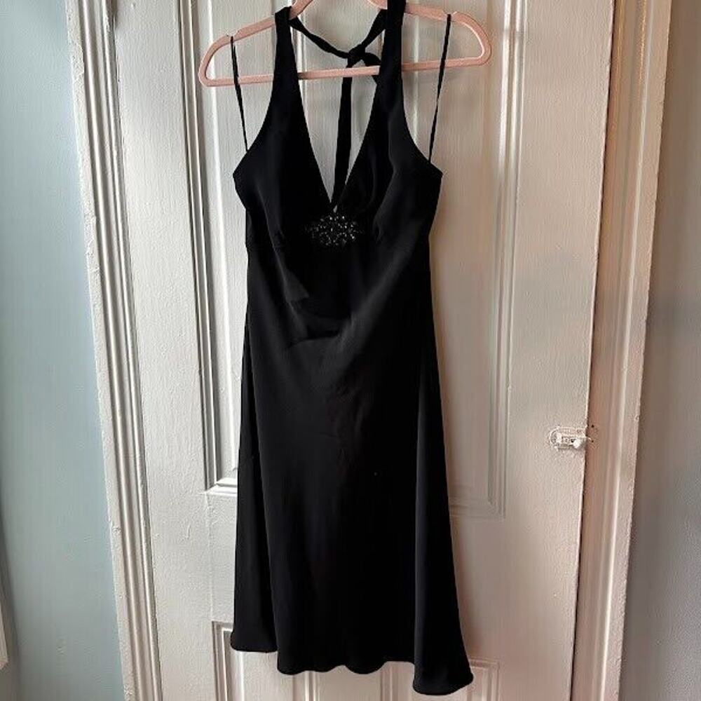 Jones New York Dress Womens 10 Black Halter Y2K Rhinestone Mini Sleeveless